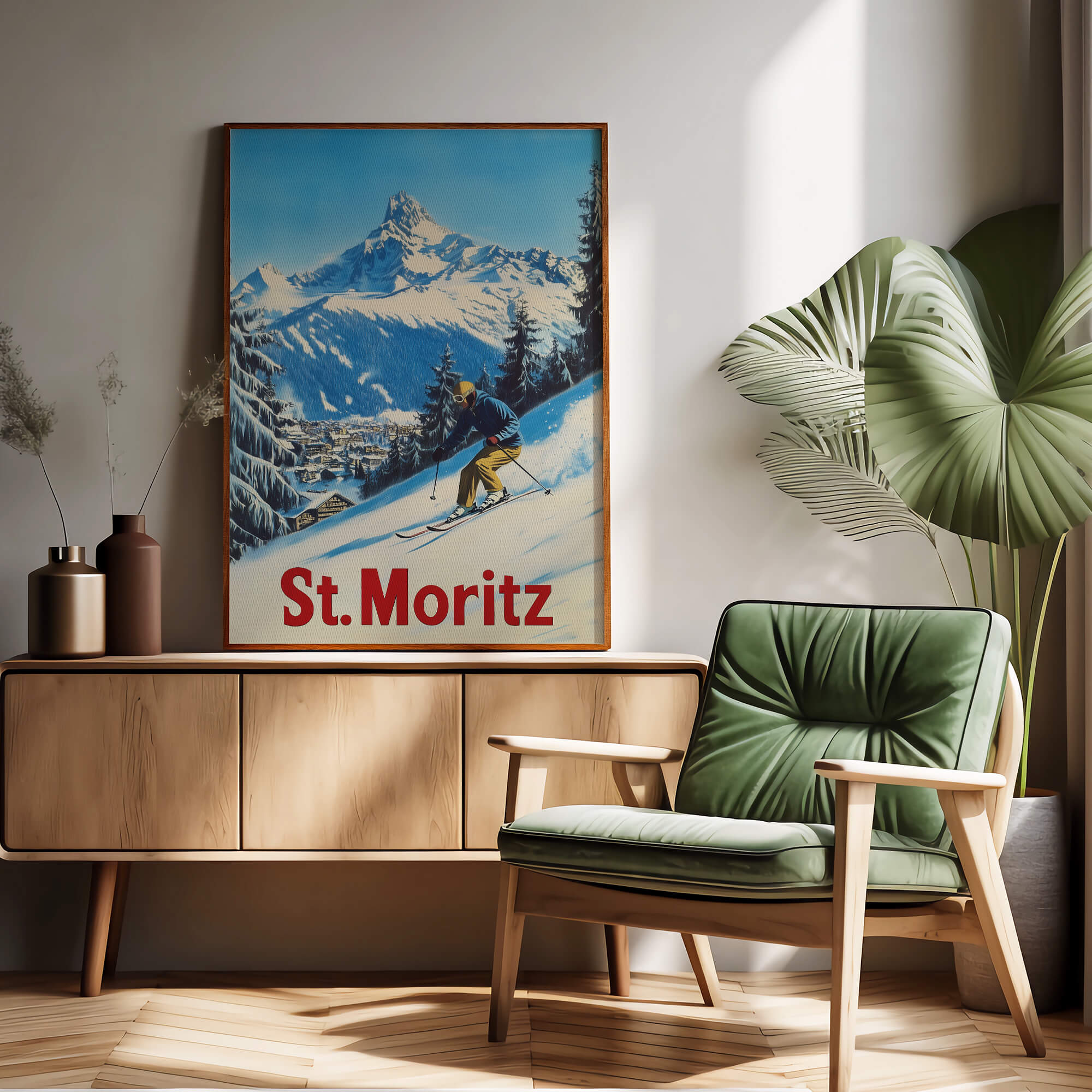 St Moritz, Switzerland Vintage Ski Travel Poster