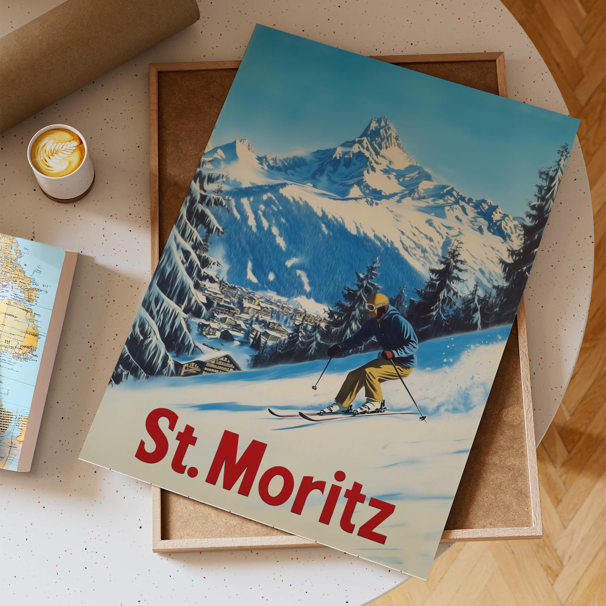 St Moritz, Switzerland Vintage Ski Travel Poster