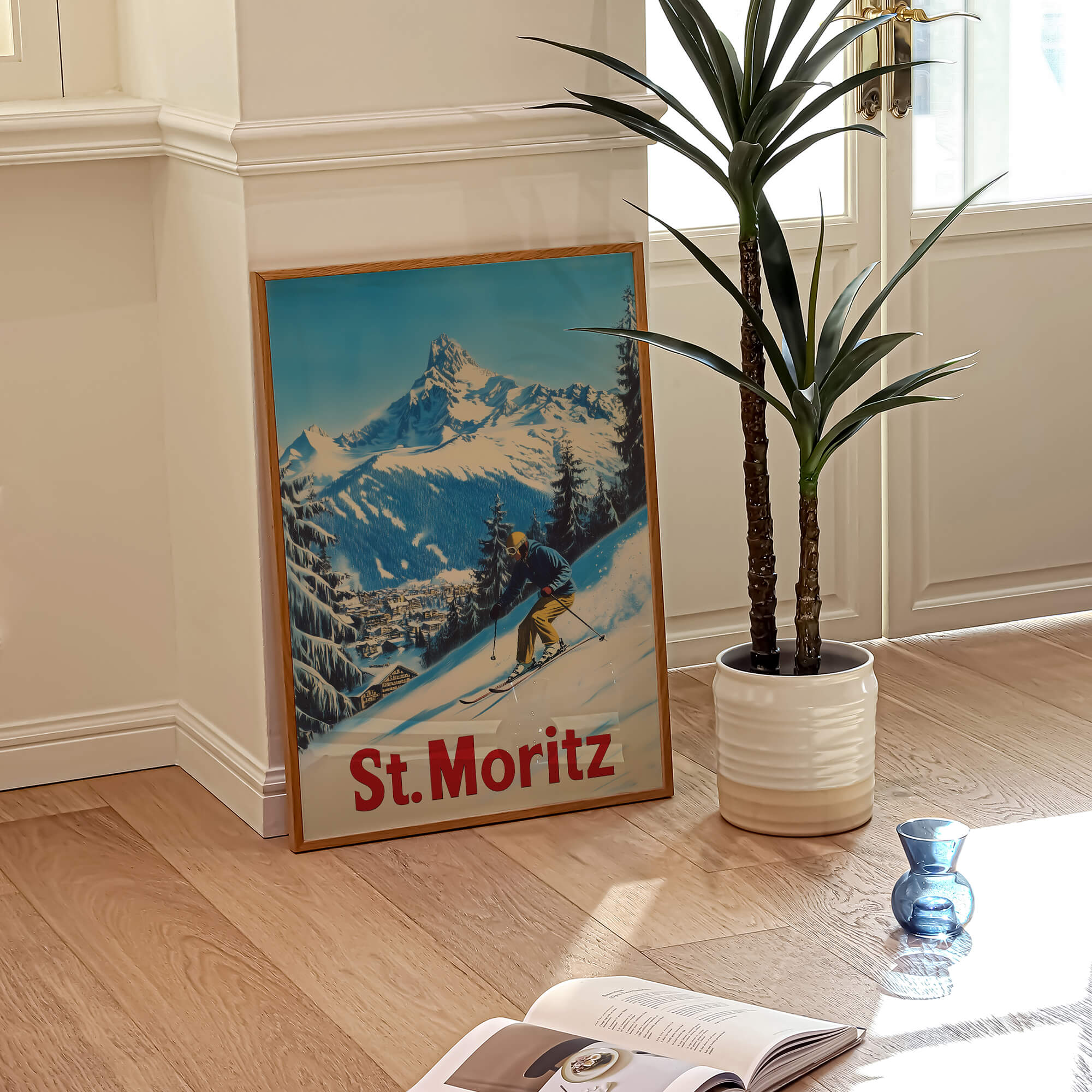 St Moritz, Switzerland Vintage Ski Travel Poster