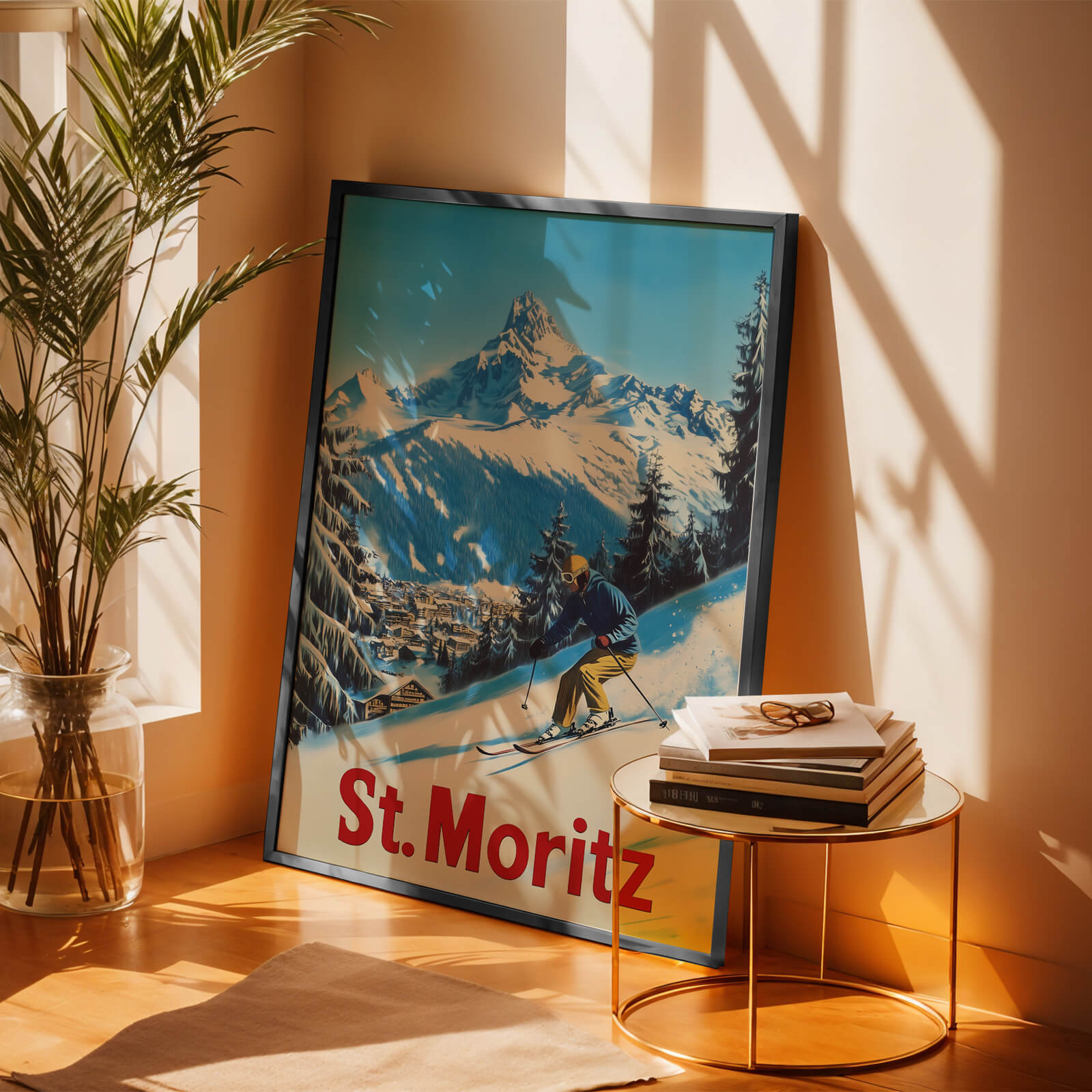 St Moritz, Switzerland Vintage Ski Travel Poster