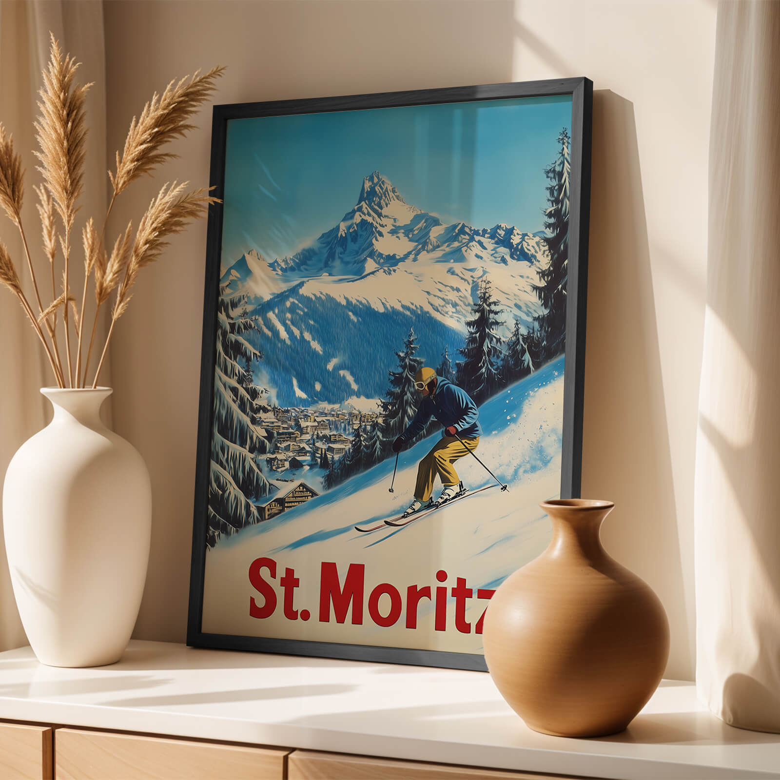 St Moritz, Switzerland Vintage Ski Travel Poster