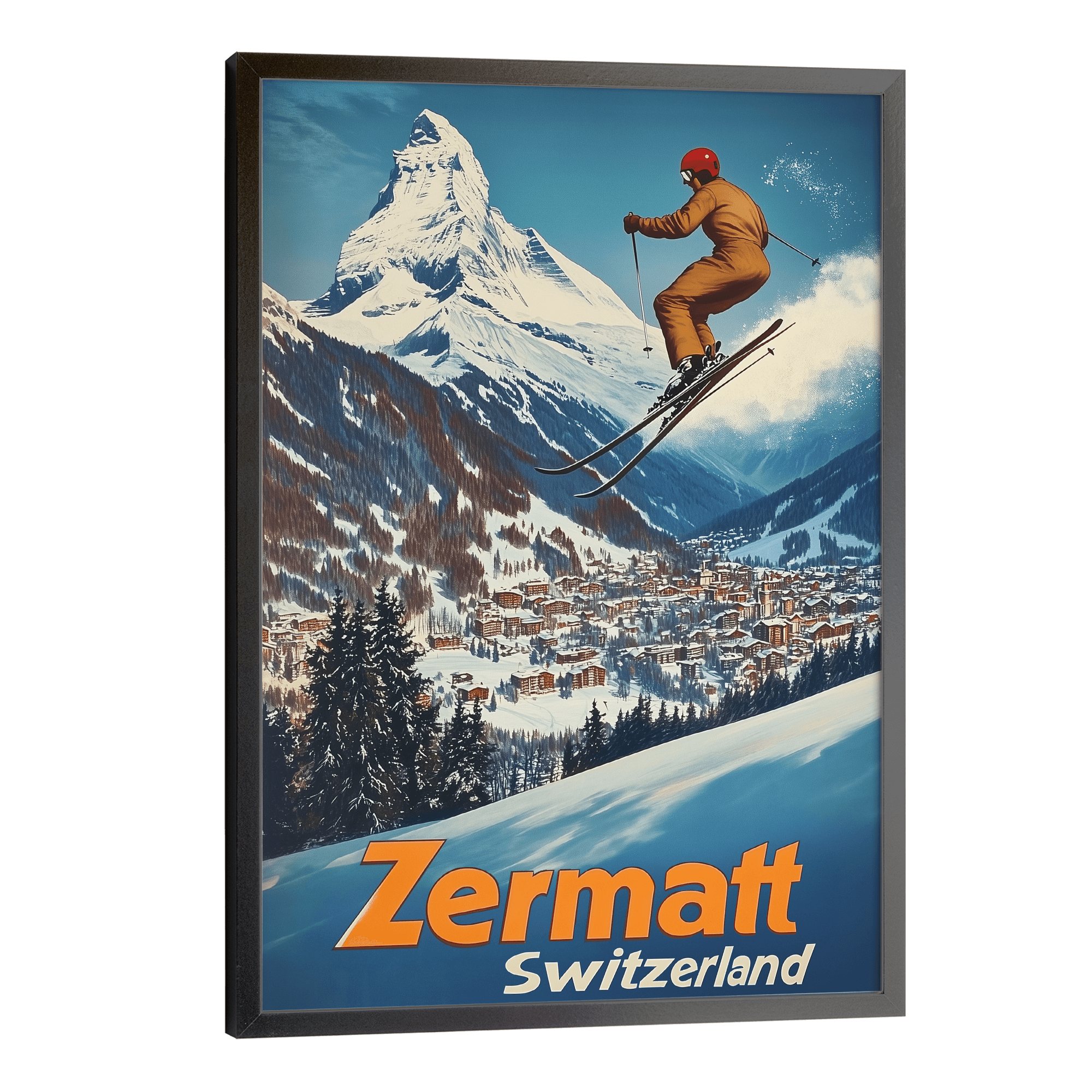 Zermatt, Switzerland Vintage Ski Travel Poster
