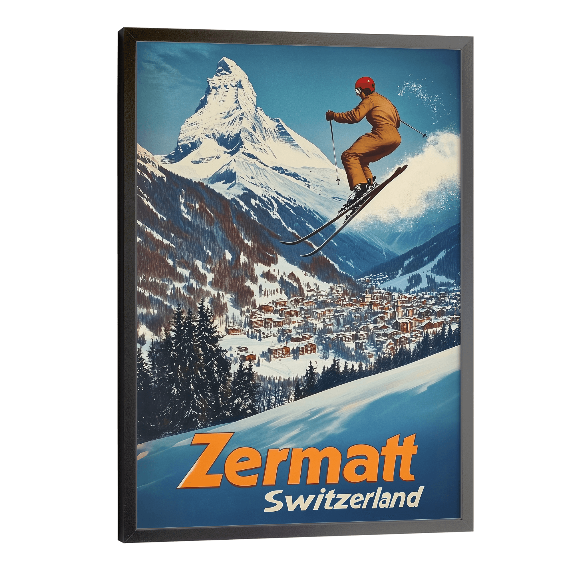Zermatt, Switzerland Vintage Ski Travel Poster