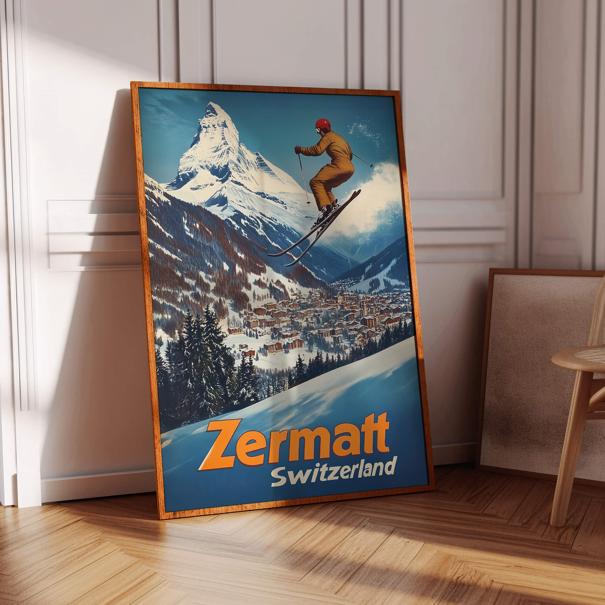 Zermatt, Switzerland Vintage Ski Travel Poster